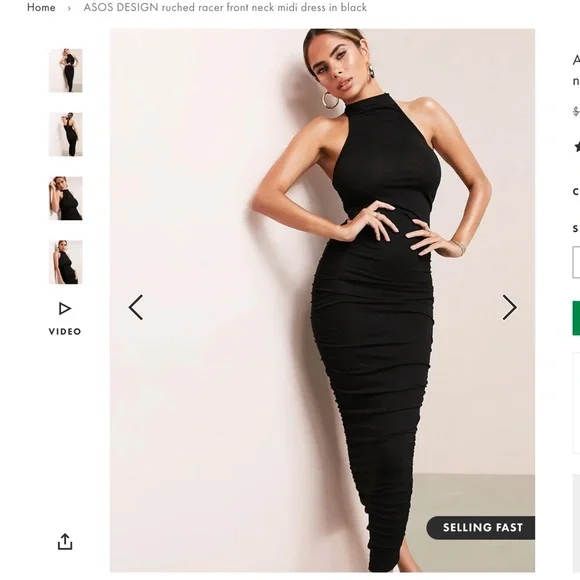 ASOS Design ruched racer front neck midi dress in Black ASOS Design ruched racer front neck midi dress in Black